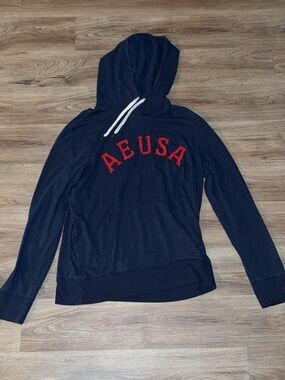 American Eagle Outfitters Navy Hoodie with Red AE USA Lettering